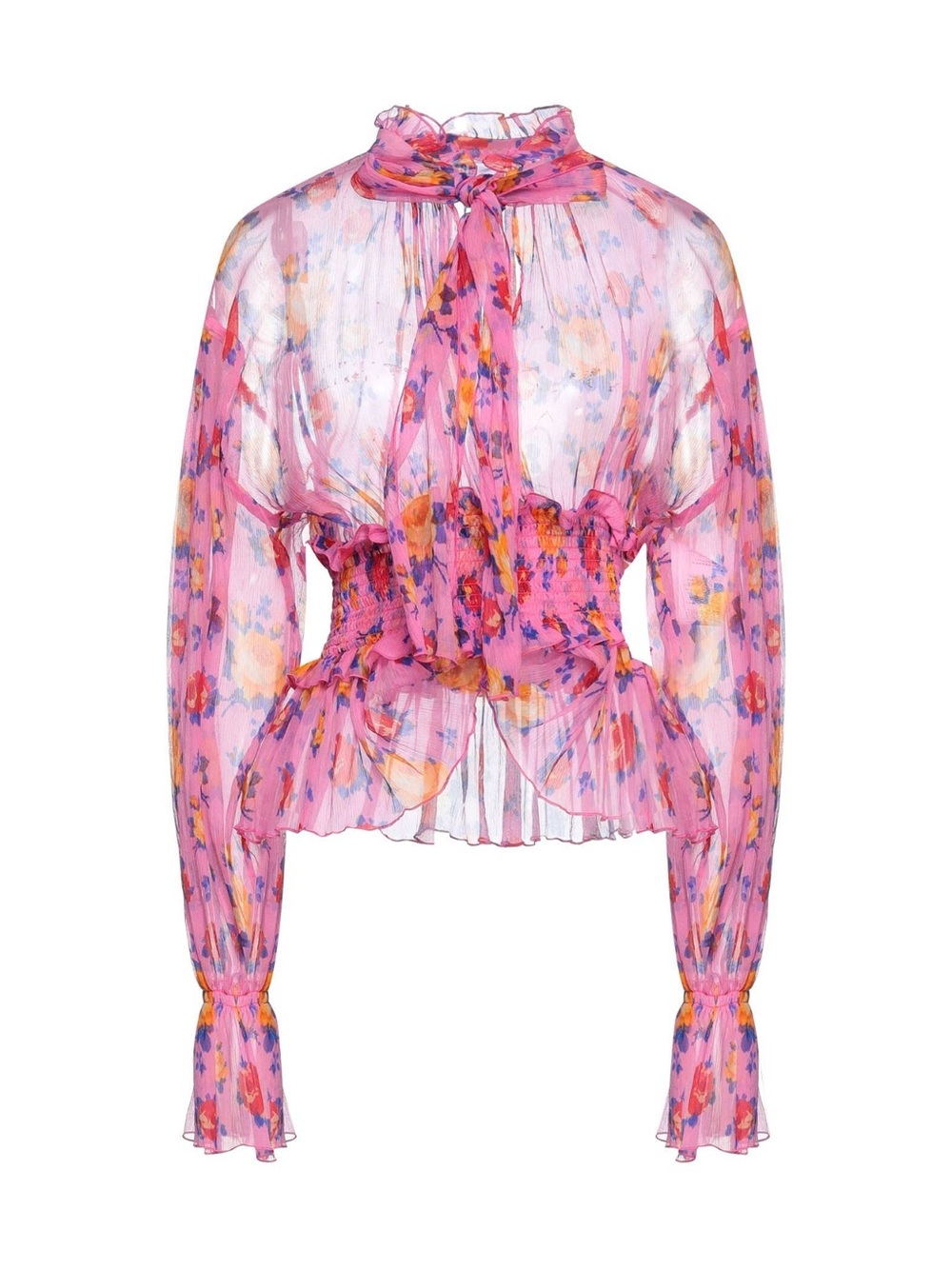 MSGM Pink Floral Sheer Tie-Neck Blouse